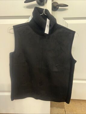 Ann Taylor Black Sleeveless Suede-Look Turtleneck Sweater Vest
